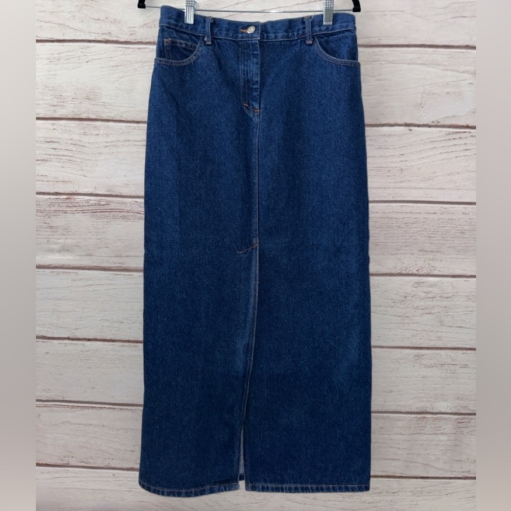 BCBG Paris Vintage High-Waisted Denim Maxi Skirt | Size 8 | 100% Cotton